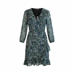 NWT Karl Lagerfeld Paris floral-print ruffled chiffon dress (Missing Belt)